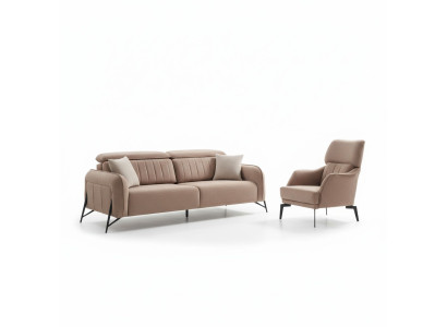 Sofá de tela beige para la sala de estar Sillón de lujo de 3 plazas de 1 plaza y 2 piezas