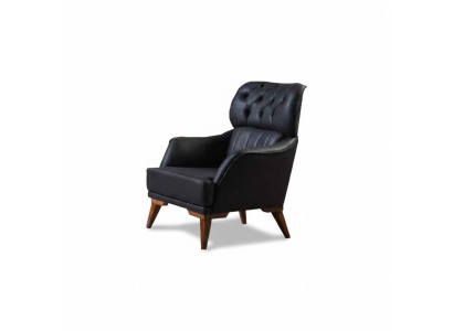 Sillón Chesterfield negro de lujo de una plaza para sala de estar.