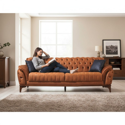 Oranger Chesterfield sofá de lujo de 3 plazas para sala de estar, sofá moderno y elegante.