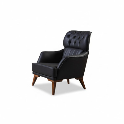 Sillón Chesterfield negro diseñador, ideal para la sala de estar, de un asiento