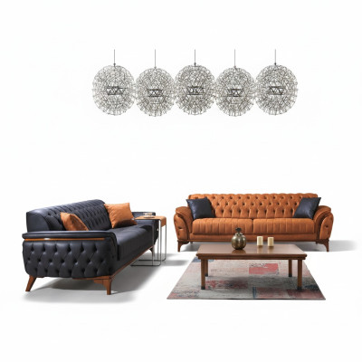 Sofás Chesterfield Diseñador Conjunto de Sala de estar Tapizado 2x Sofás de tela