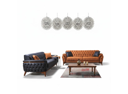 Sofás Chesterfield Diseñador Conjunto de Sala de estar Tapizado 2x Sofás de tela