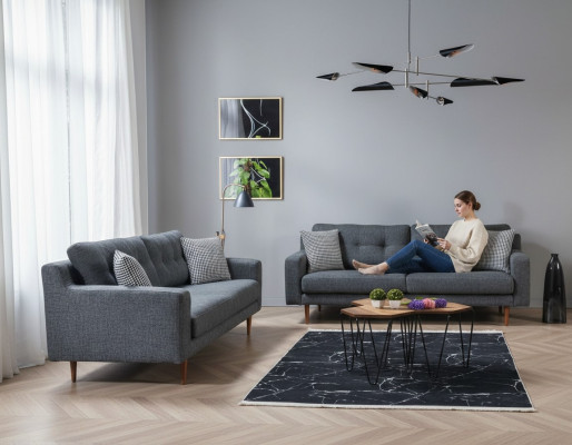 Conjunto de sala de estar gris lujoso 2x sofás tapizados en telas.