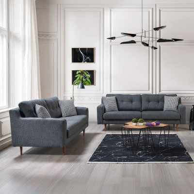 Conjunto de sala de estar gris lujoso 2x sofás tapizados en telas.