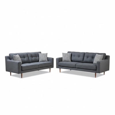 Conjunto de sala de estar gris lujoso 2x sofás tapizados en telas.