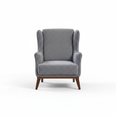 Silla de salón moderna a cuadros gris.
