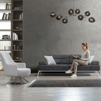 Set de sala de estar de 2 piezas: sofá de 3 plazas, sillón de 1 plaza, material textil gris y blanco.
