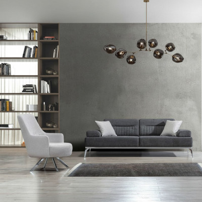 Set de sala de estar de 2 piezas: sofá de 3 plazas, sillón de 1 plaza, material textil gris y blanco.