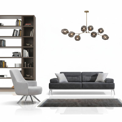 Set de sala de estar de 2 piezas: sofá de 3 plazas, sillón de 1 plaza, material textil gris y blanco.