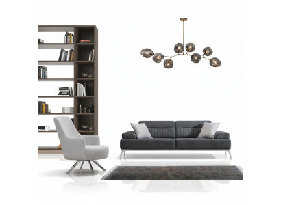 Set de sala de estar de 2 piezas: sofá de 3 plazas, sillón de 1 plaza, material textil gris y blanco.