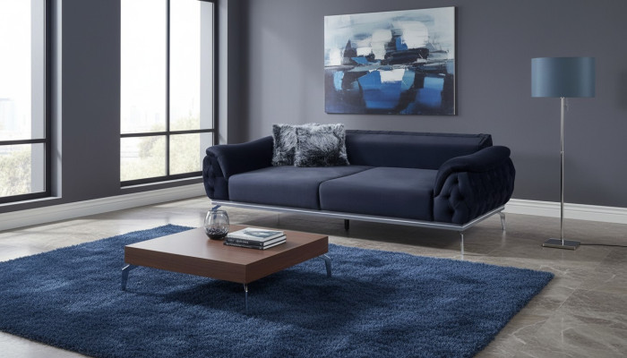 Diseño Chesterfield negro material textil moderno sofá de 3 plazas de tela.