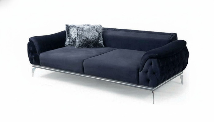 Diseño Chesterfield negro material textil moderno sofá de 3 plazas de tela.
