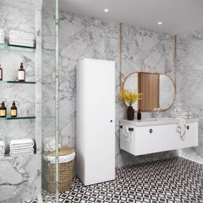 Baño gabinete de baño diseño moderno con estantes blanco rectangular moderno.