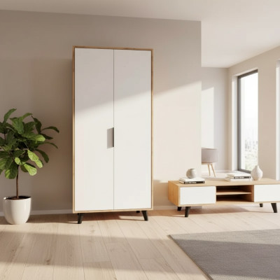 Dormitorio Armario de ropa Diseño moderno Blanco Marrón Bicolor Lujo