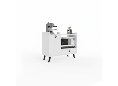 Armario de comedor, aparador de café, diseño moderno, color blanco, forma rectangular.