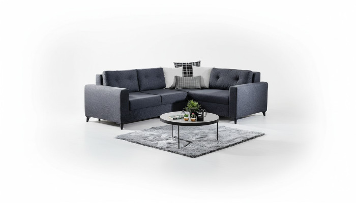 Sofá tapizado gris oscuro con función de cama, sofá de diseño de esquina para la sala de estar.