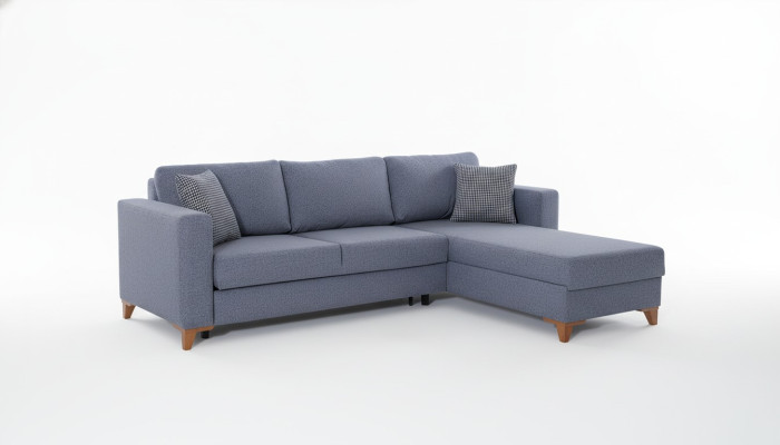 Sofá de esquina de diseñador elegante, gris acolchado, sofá para sala de estar, nuevo.