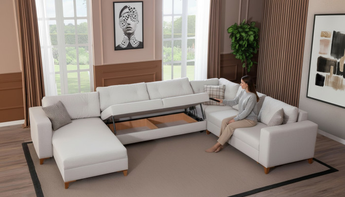 Sofá en forma de U blanco para sala de estar, sofá de esquina, sofá de tela, muebles de lujo nuevos.