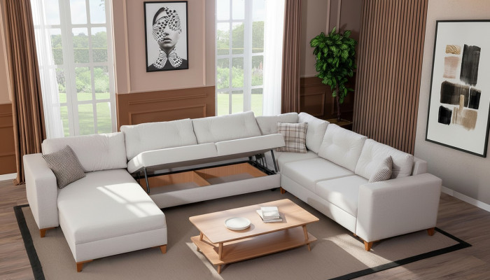 Sofá en forma de U blanco para sala de estar, sofá de esquina, sofá de tela, muebles de lujo nuevos.