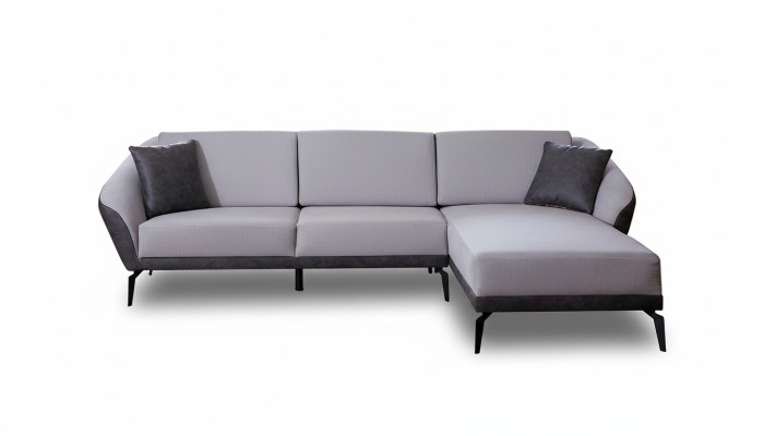 Blanco-gris sofá de esquina en forma de L para la sala de estar, textil de diseño de muebles textiles.