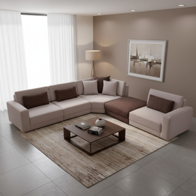 Sofá moderno en forma de L para sala de estar, sofá tapizado de tela, muebles de diseño.