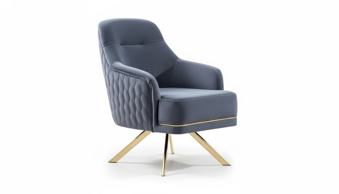 Sillón de diseñador de una plaza en azul, diseño de acero inoxidable, muebles de salón.
