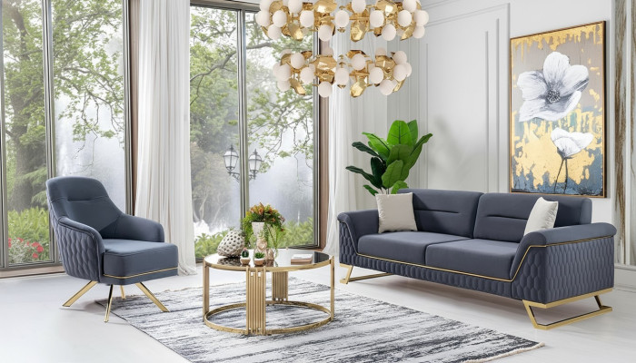 Sofá de esquina de diseñador de lujo para sala de estar azul, moderno sillón.