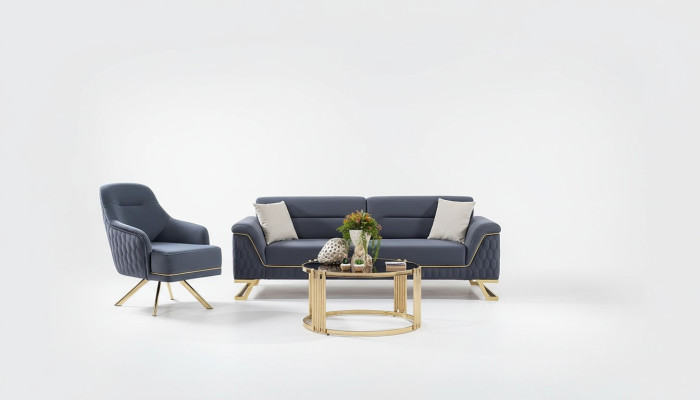 Sofá de esquina de diseñador de lujo para sala de estar azul, moderno sillón.