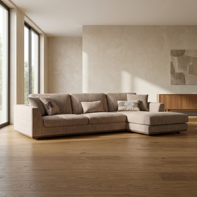 Muebles tapizados sofá esquinero beige de lujo sofá chaise longue forma L relax sofá acolchado sala de estar