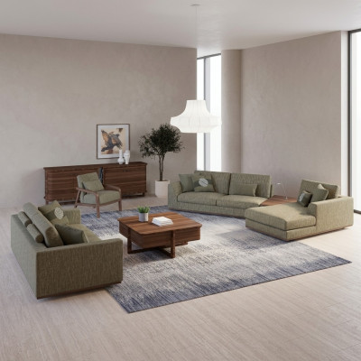 Conjunto completo de sofás de 3 piezas: sofá de dos plazas, sofá relax en forma de L y sillón moderno.