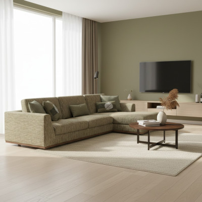 Sofá esquinero verde en forma de L, muebles tapizados modernos para la sala de estar, tela de sofá.