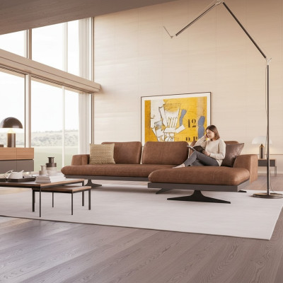 Sofá seccional de cuero en forma de L para sala de estar, sofá moderno de relajación.
