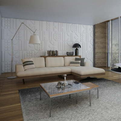 Sofá de lujo moderno para la sala de estar, sofá esquinero de relax en forma de L con 2 mesas de centro.