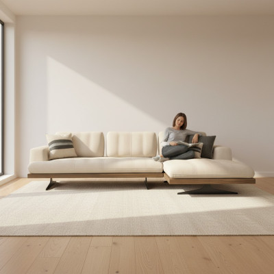 Sofá de lujo en forma de L blanco para sala de estar moderna, diseño de relajación de sofá de diseñador.