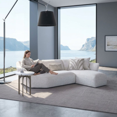 Sofá de diseñador blanco para sala de estar con forma de L, muebles tapizados.