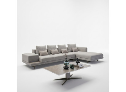 Set de sala de estar de lujo de 3 piezas con sofá en forma de L, nuevo, mesa de café con mesa auxiliar de madera.
