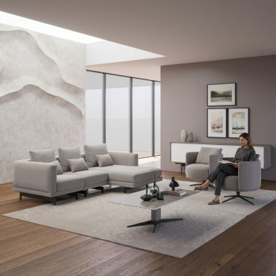 Lujo completo Sofá de esquina en forma de L de 4 piezas, diseñador de 2 sillones de madera y mesa de centro nueva.
