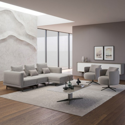 Lujo completo Sofá de esquina en forma de L de 4 piezas, diseñador de 2 sillones de madera y mesa de centro nueva.