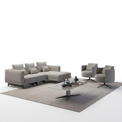 Lujo completo Sofá de esquina en forma de L de 4 piezas, diseñador de 2 sillones de madera y mesa de centro nueva.