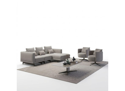 Lujo completo Sofá de esquina en forma de L de 4 piezas, diseñador de 2 sillones de madera y mesa de centro nueva.