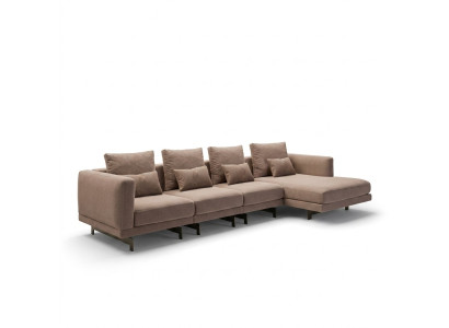 Sofá esquinero de lujo de color beige, diseño de mobiliario de diseñador en forma de L.