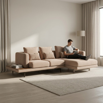 Sofá esquinero tapizado en forma de L beige Juego de muebles de diseño de esquina para sala de estar
