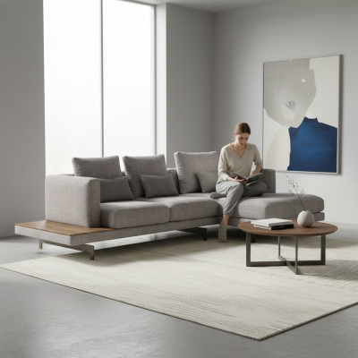 Conjunto de sala de estar, sofá esquinero en forma de L, gris, sofá, diseñador de muebles tapizados.