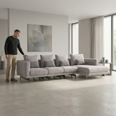 Sofá esquinero en forma de L Relajarse Sala de estar Gris Esquina Salón Conjunto Sofá tapizado Mueble