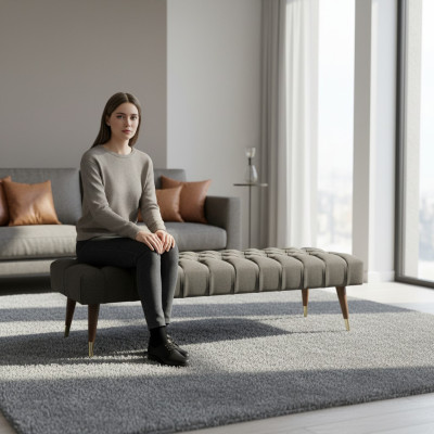 Muebles Grises Banco de Asiento Decoración Dormitorio Banco Acolchado Nuevo Mueble