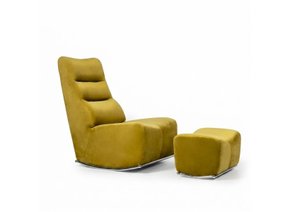 Lujo Amarillo Completo Sillón con Reposapiés Muebles de Asiento Salón Diseñador Textil