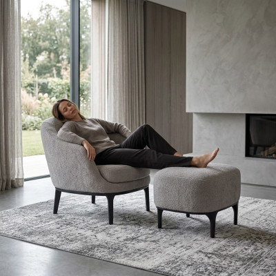 Conjunto de sala de estar 2 piezas Sillón con taburete Diseño moderno Muebles tapizados.