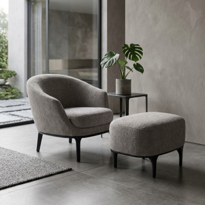 Conjunto de sala de estar 2 piezas Sillón con taburete Diseño moderno Muebles tapizados.