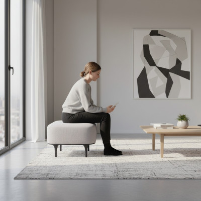Diseñador moderno gris taburete sala de estar tapizado textil muebles tapizados