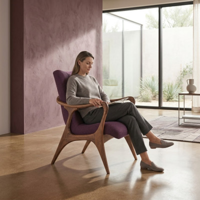 Diseño de muebles de asiento Púrpura Sillón Sofá Asiento Sala de estar Madera Moderno Tapizado Textil